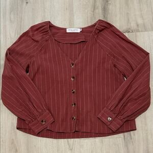 Women's Burgundy Striped Button-Down Shirt